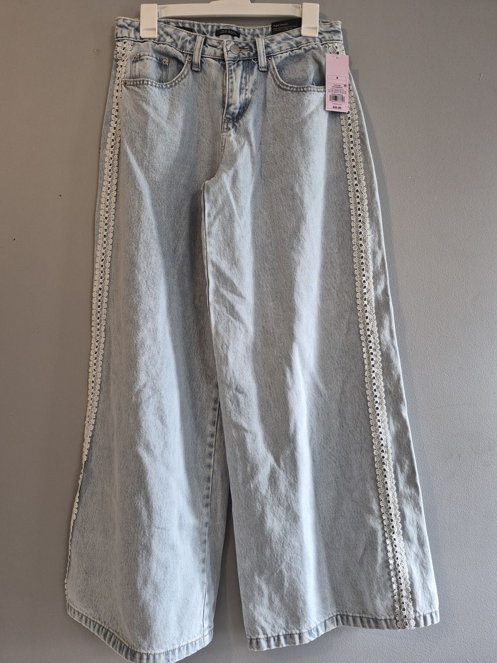 wild fable Light Blue Wide Leg Jeans with White Lace Trim